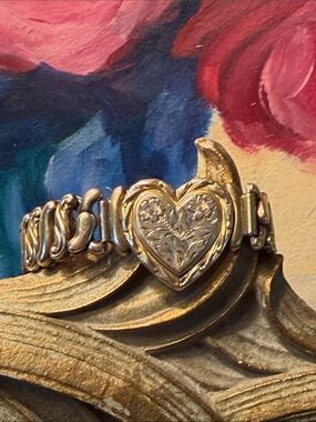 Gold-Tone Heart Floral Stretch Bracelet - Women Jewelry